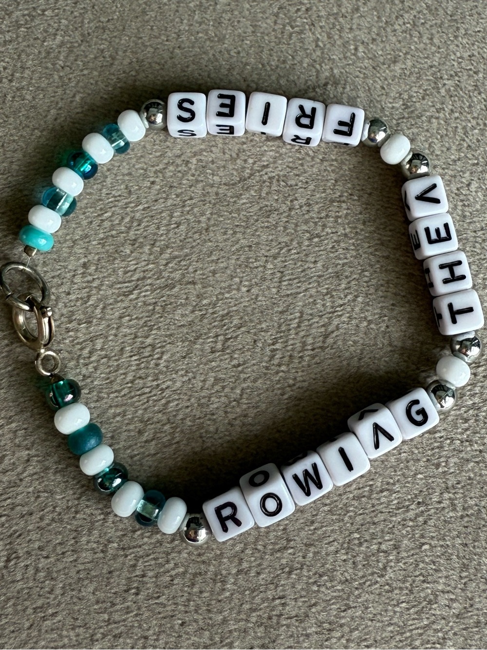 Custom Letter Beaded Bracelet in Teal and White